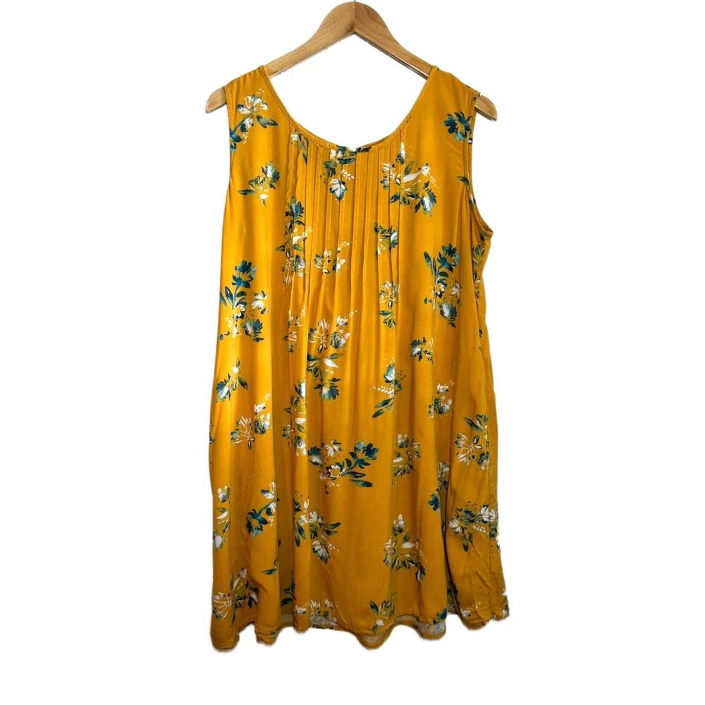 Sonoma Goods For Life Yellow Floral Pintuck Challis Dress 100% Rayon Large